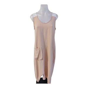 Beyliss Size 38 US 8 Shift Midi Dress Pale Pink Crew Neck Pocket Sleeveless